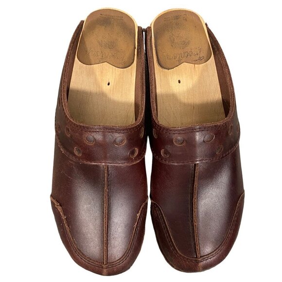 Troentorp Women's Durer leather Swedish wooden Clogs Brown size 37 US 6.5 boho - Picture 3 of 15